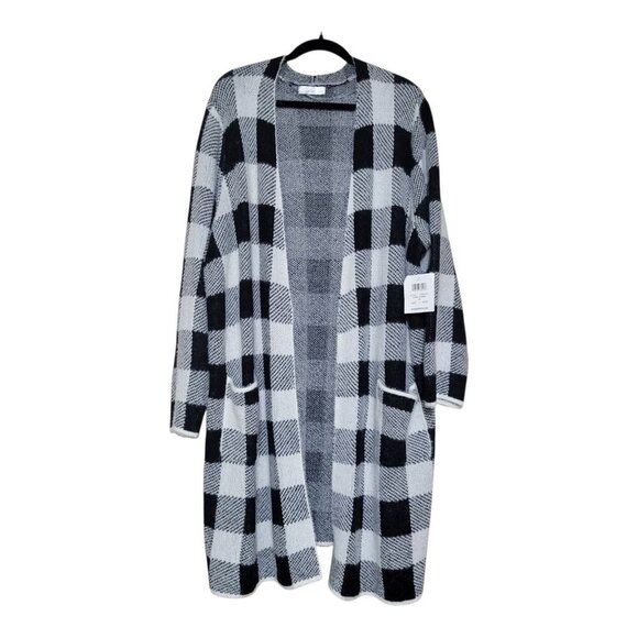 Plaid Open Front Cardigan Ivory Combo By 89th + Madison 3X Longline Design $68 - Picture 1 of 7
